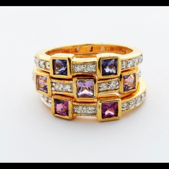 18K Vermeil over SS multi Gem stackable rings - Picture 8 of 8